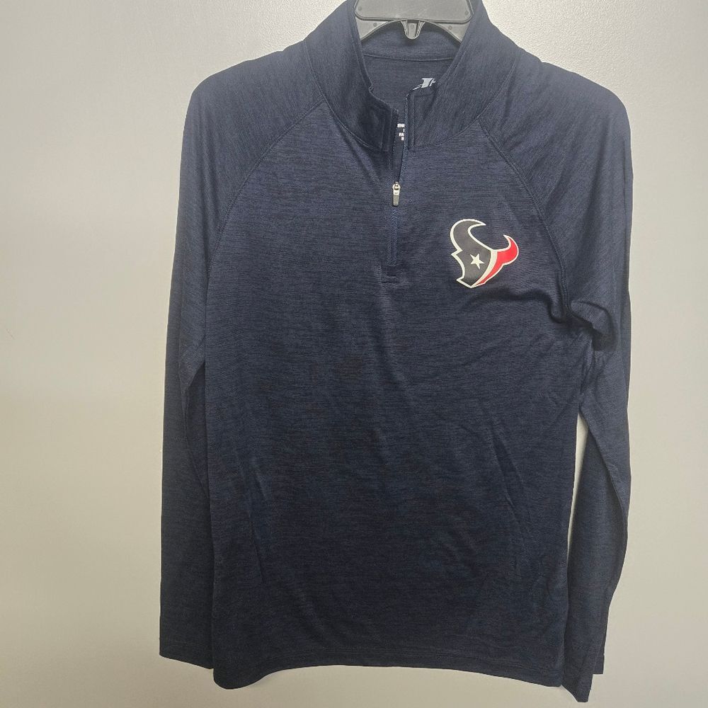 Houston Texans Mens S Quarter Zip Navy Blue Pullover Logo Athletic Sweatshirt